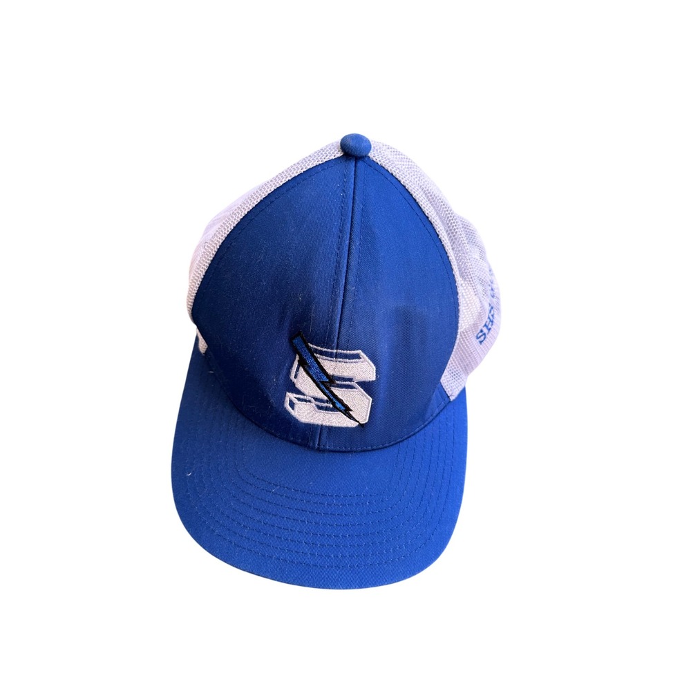 Pacific Headwear 104C Blue White SHS Golf Trucker Hat Snapback Cap Mascot Logo